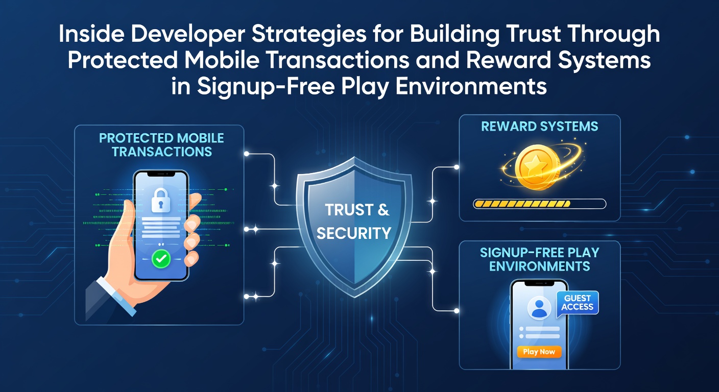 Mobile gaming interface showing secure transaction flow in a signup-free environment
