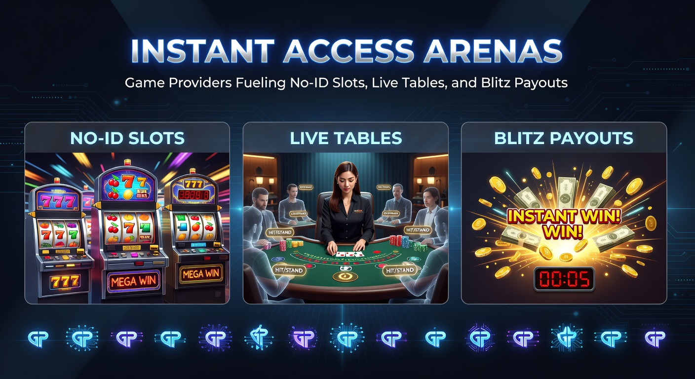 Vibrant digital slots and live dealer tables in an instant access gaming environment, showcasing seamless no-ID entry and rapid payouts