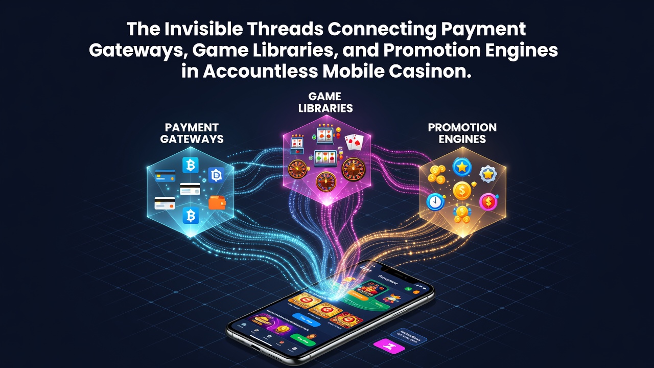 Diagram showing interconnected payment gateways, game libraries, and promotion engines in mobile casino platforms